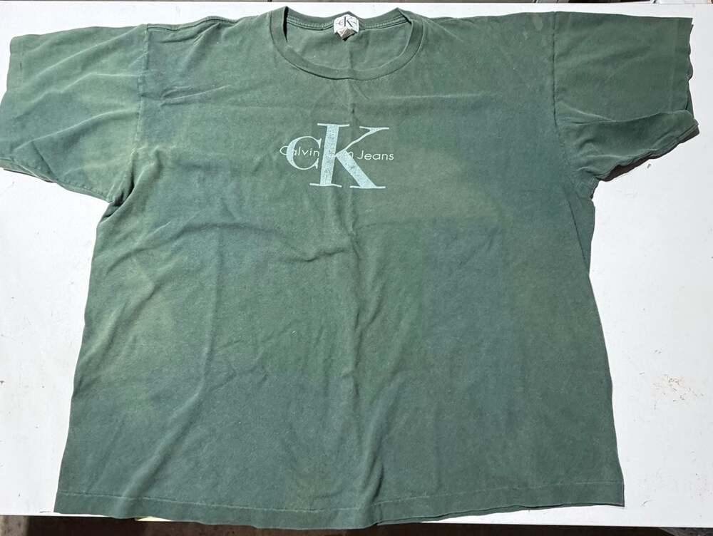 Vintage 90s Calvin Klein Jeans Green Center Monologo T-Shirt XL Single Stitch